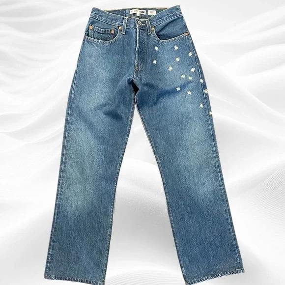 Re/done Levis Women's 501 Straight Jeans in Indigo Daisy medium Blue Denim sz 24 - Picture 1 of 11
